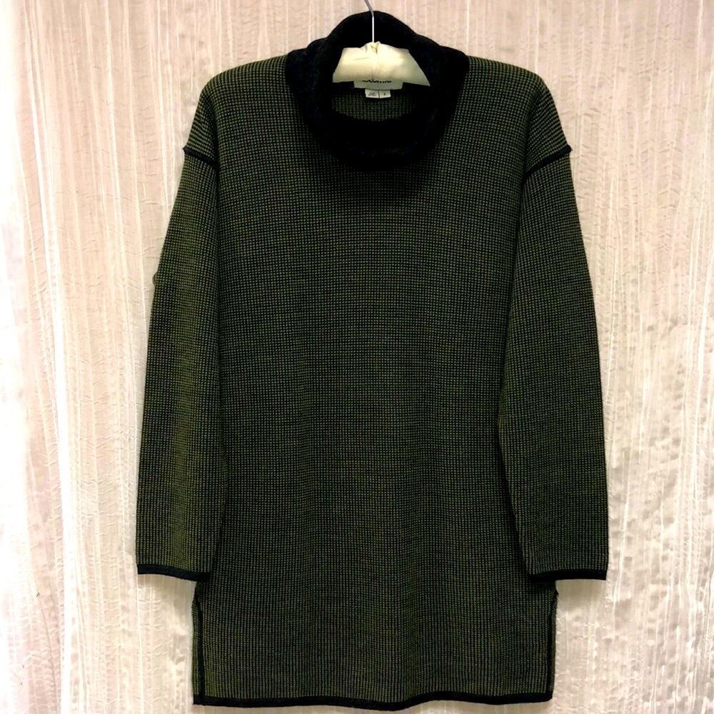 LeComte S Green Gray Merino Wool Blend Waffle Knit Turtleneck Sweater